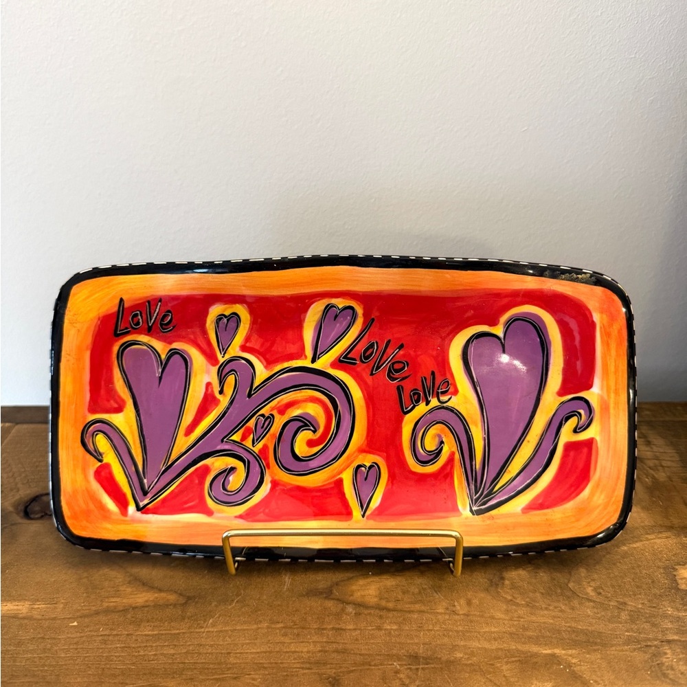 Studio Designworks Hand-Painted Colorful “Love” Serving Plate, 10x5”